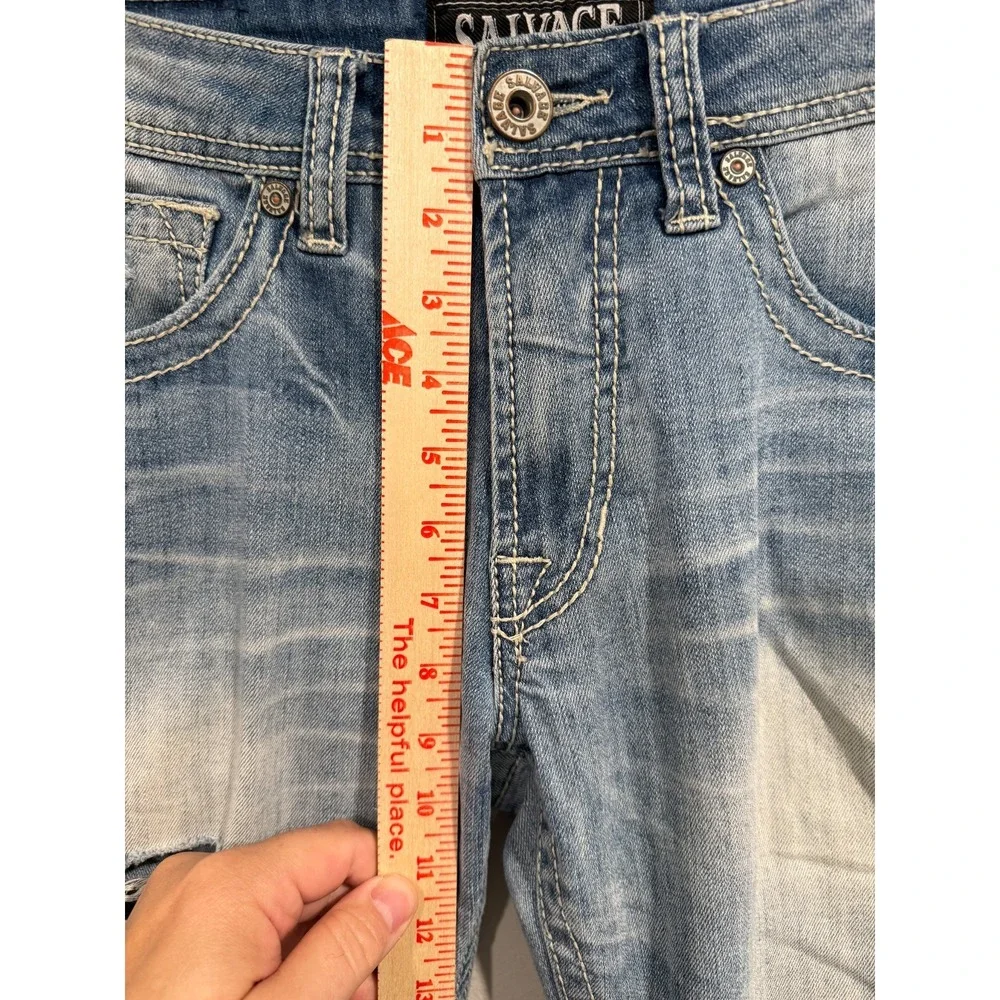 Salvage Mayhem Straight Jeans Men's 31L Blue Denim Stretch Distressed 5‎ Pocket